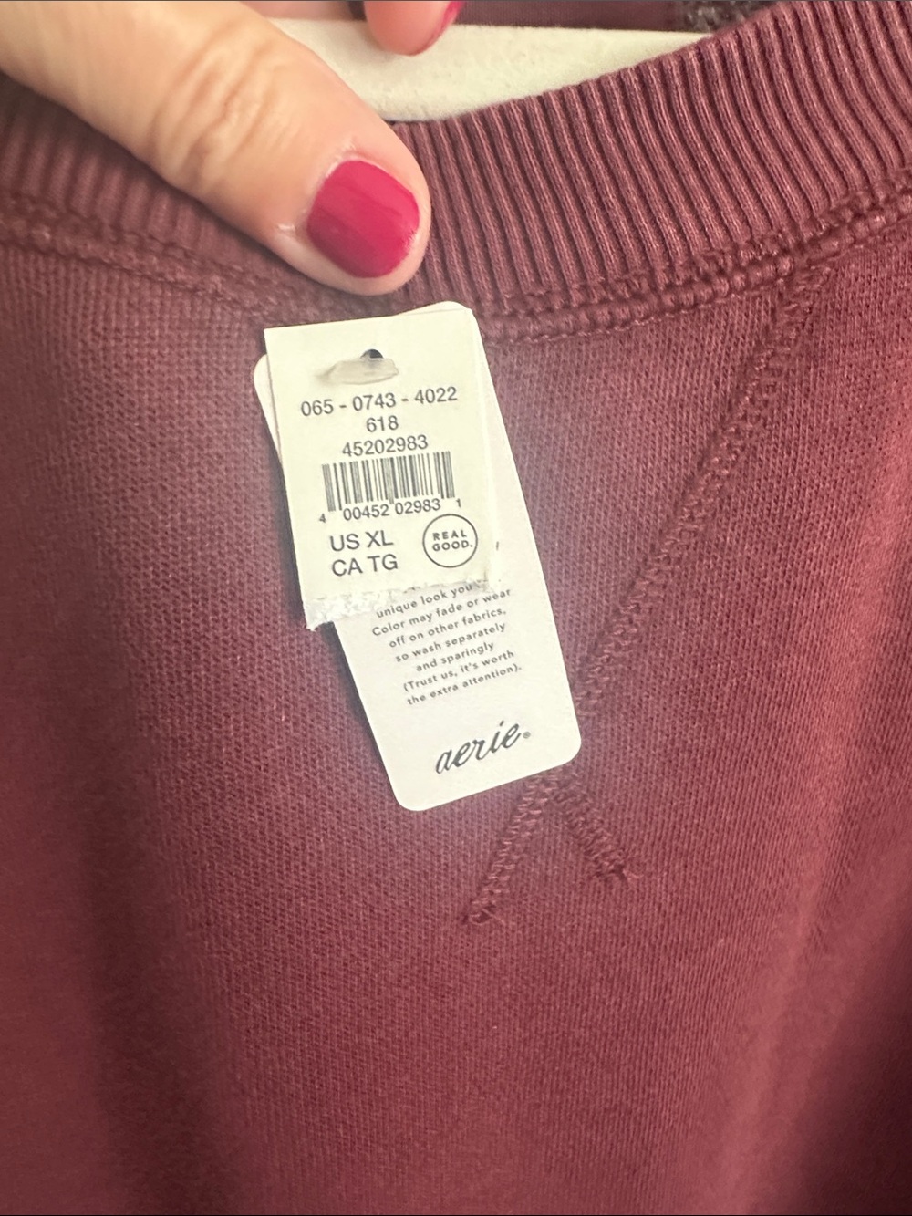 aerie Oversized Crewneck Sweater - Burgundy - Picture 5 of 5
